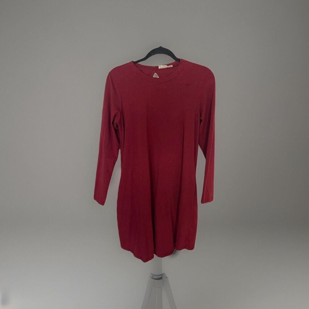 WVN for You Women's Organic Cotton Long Sleeve Dress, Size M Deep Wine Color